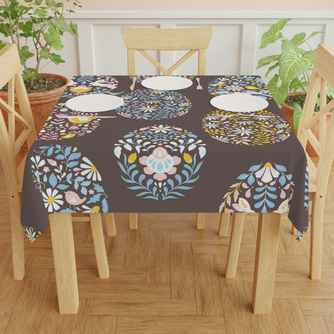 Image of Easter Bunny Egg Chick Flower Square Tablecloth 55.1''x55.1''-Polyester-Table Cover for Dining Table, Easter Dinner Party, Holiday Party Table Decor