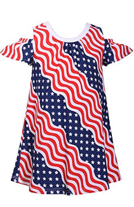 Bonnie Jean July Fourth Patriotic Wavy Stars and Stripes Little Girls Dress