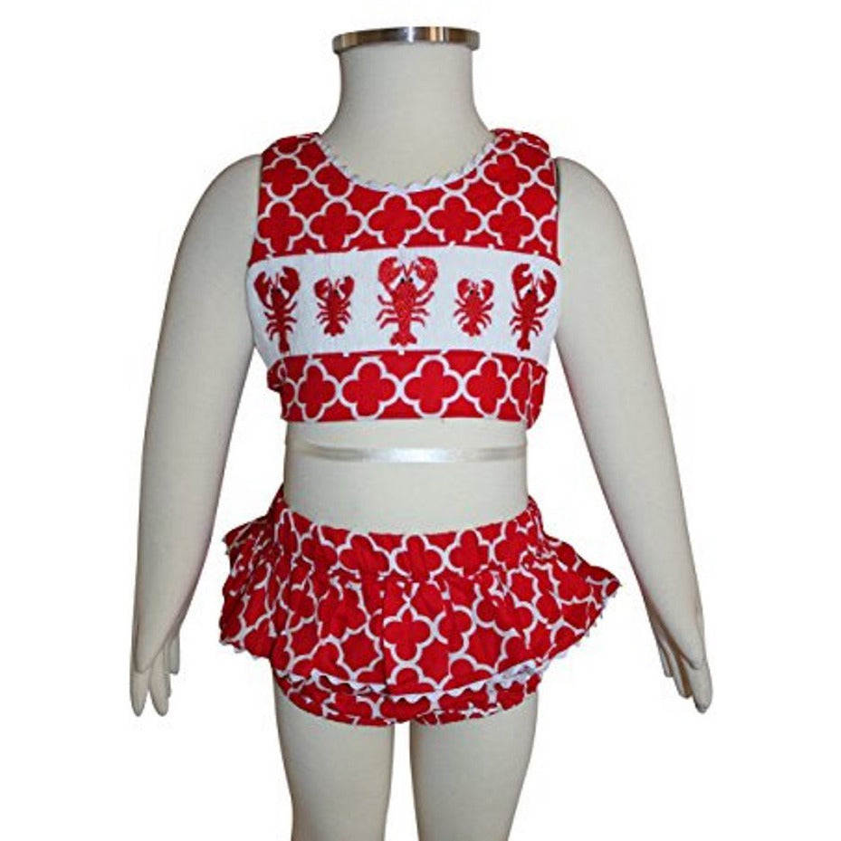 Dana Kids Red Quatrefoil Lobster Smoked Swimsuit 6M, 4T 6 Years