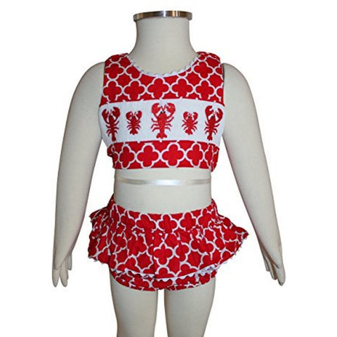 Image of Dana Kids Red Quatrefoil Lobster Smoked Swimsuit 6M, 4T 6 Years
