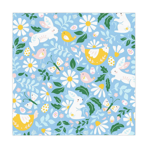 Image of Easter Blue Bunny Flower Square Tablecloth 55.1''x55.1''-Polyester-Table Cover for Dining Table, Easter Dinner Party, Holiday Party Table Decor