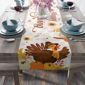 Happy Thanksgiving Turkey Table Runner Vintage Design for Dinning Decoration (Cotton, Poly)