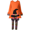Bonnie Jean Little Girls Halloween Orange Witch Hat Applique 2 Pc Legging Set
