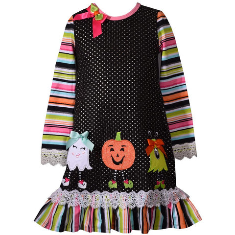Bonnie Jean Little Girls Halloween Ghost Pumpkin Applique Dress