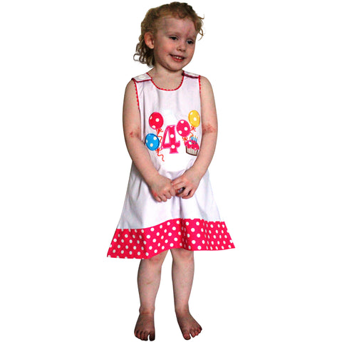 Dana Kids Birthday Girl #4 Cupcake Balloons Reversible Dress 4T