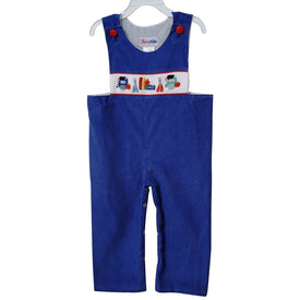 Dana Kids Little Boys Back to School Apple, Book,Owl, Scissors Hand Smocked Navy Corduroy Longall 2T-5T