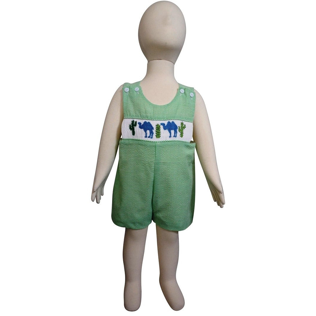 Dana Kids Little Boys Camel & Cactus Hand Smocked Shortall 6M to 3T