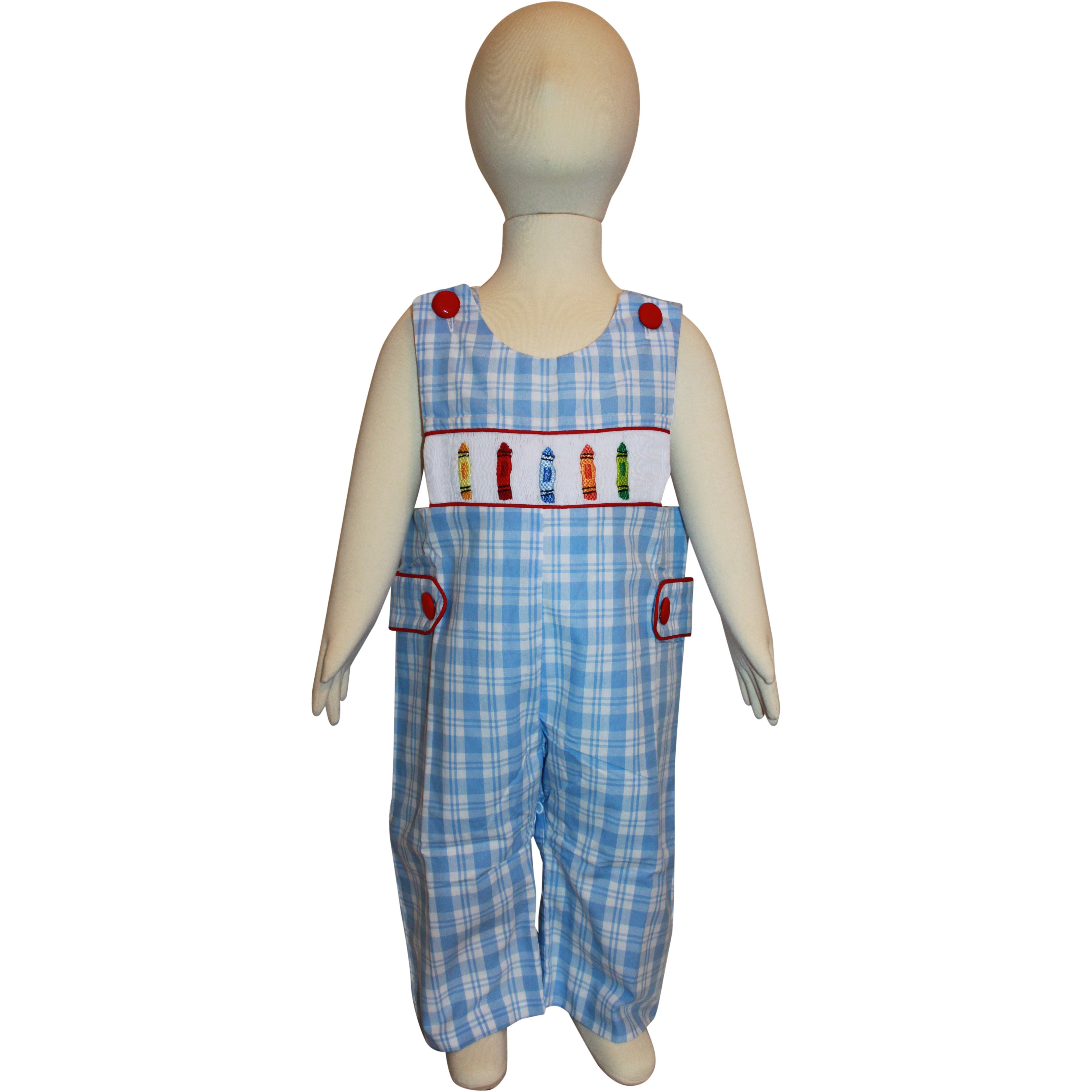 Dana Kids Little Boys Back to School Crayon Hand Smocked Longall 2T-5T