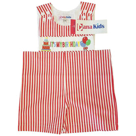 Dana Kids Boys It's My Birthday Smocked Shortall Size 12M-4T