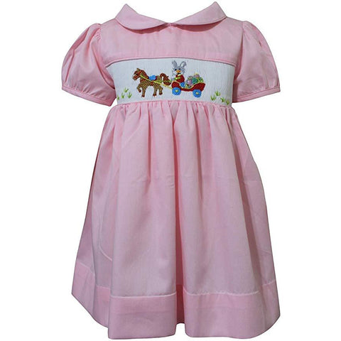 Dana Kids Easter Bunny Horse Wagon Hand Smocked Baby Toddler Girls Dress 12M-8 Years