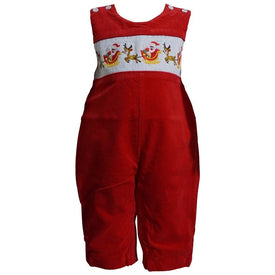 Dana Kids Little Boys Christmas Holiday Smocked Santa Reindeer Sleigh Red Corduroy Longall 6M to 5T