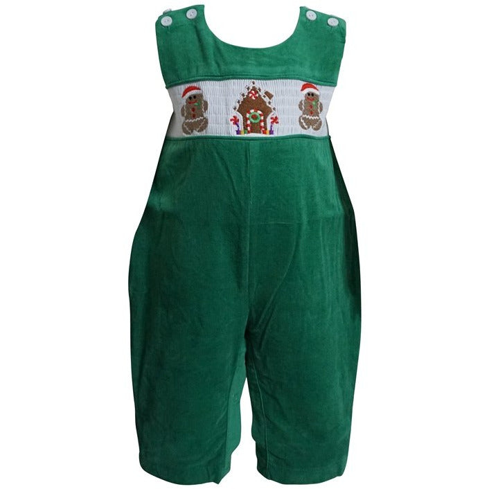 Dana Kids Little Boys Christmas Holiday Smocked Gingerbread Man Green Corduroy Longall