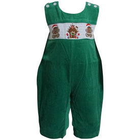 Dana Kids Little Boys Christmas Holiday Smocked Gingerbread Man Green Corduroy Longall