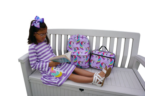 Image of Dana Kids Girls Back to School Unicorn Applique Purple Stripe Knit Dress 2T -10 Years
