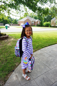 Back To School Little Girls Matching Dress Lunch Box Backpack, Unicorn
