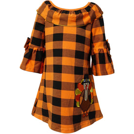 Dana Kids Thanksgiving Turkey Applique Girl Dress