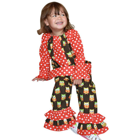 Image of Dana Kids Hallowen Owl Dot Peasant Top & Ruffle Pant Set Girls 12M-10 Years