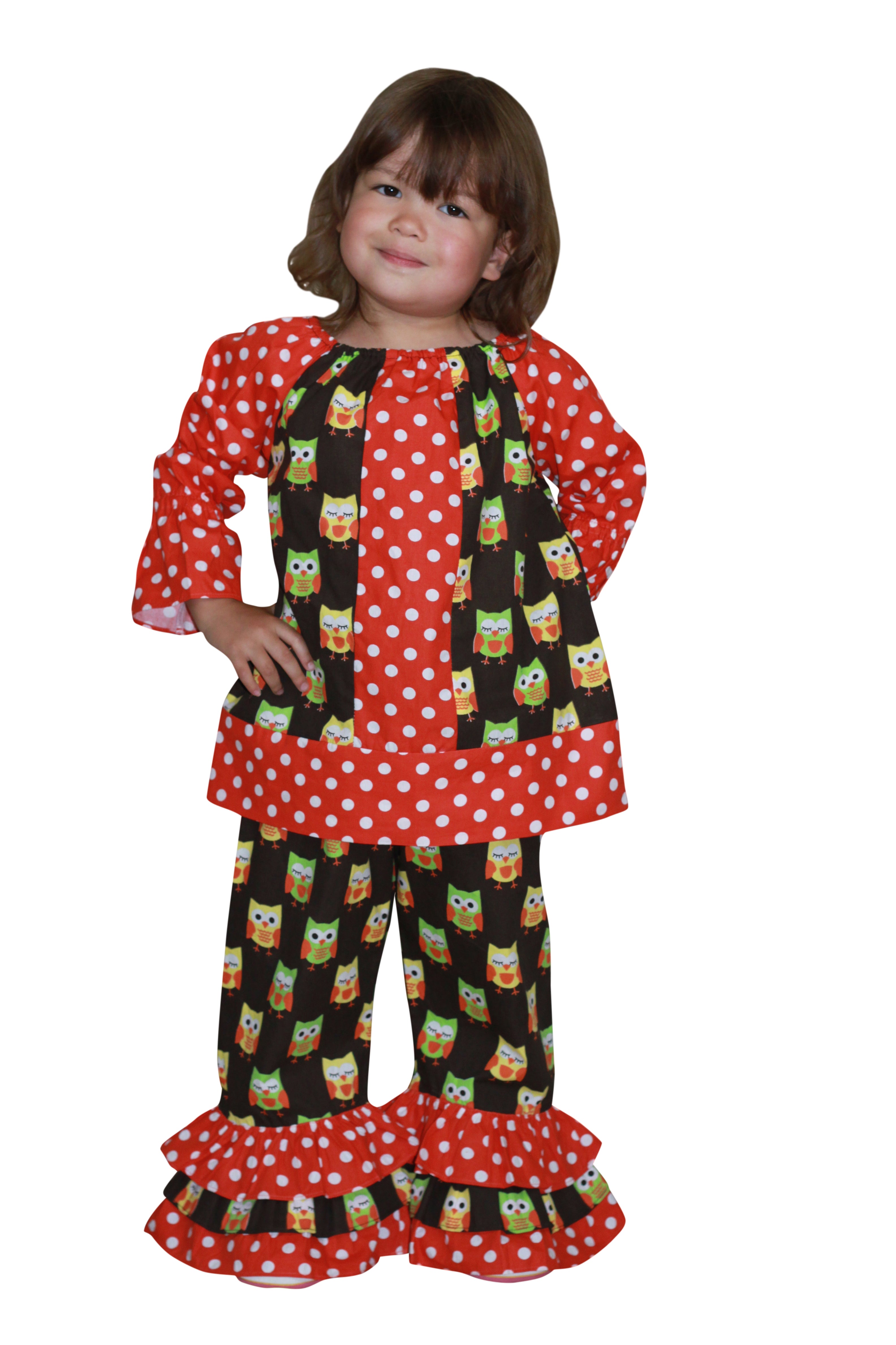 Dana Kids Hallowen Owl Dot Peasant Top & Ruffle Pant Set Girls 12M-10 Years