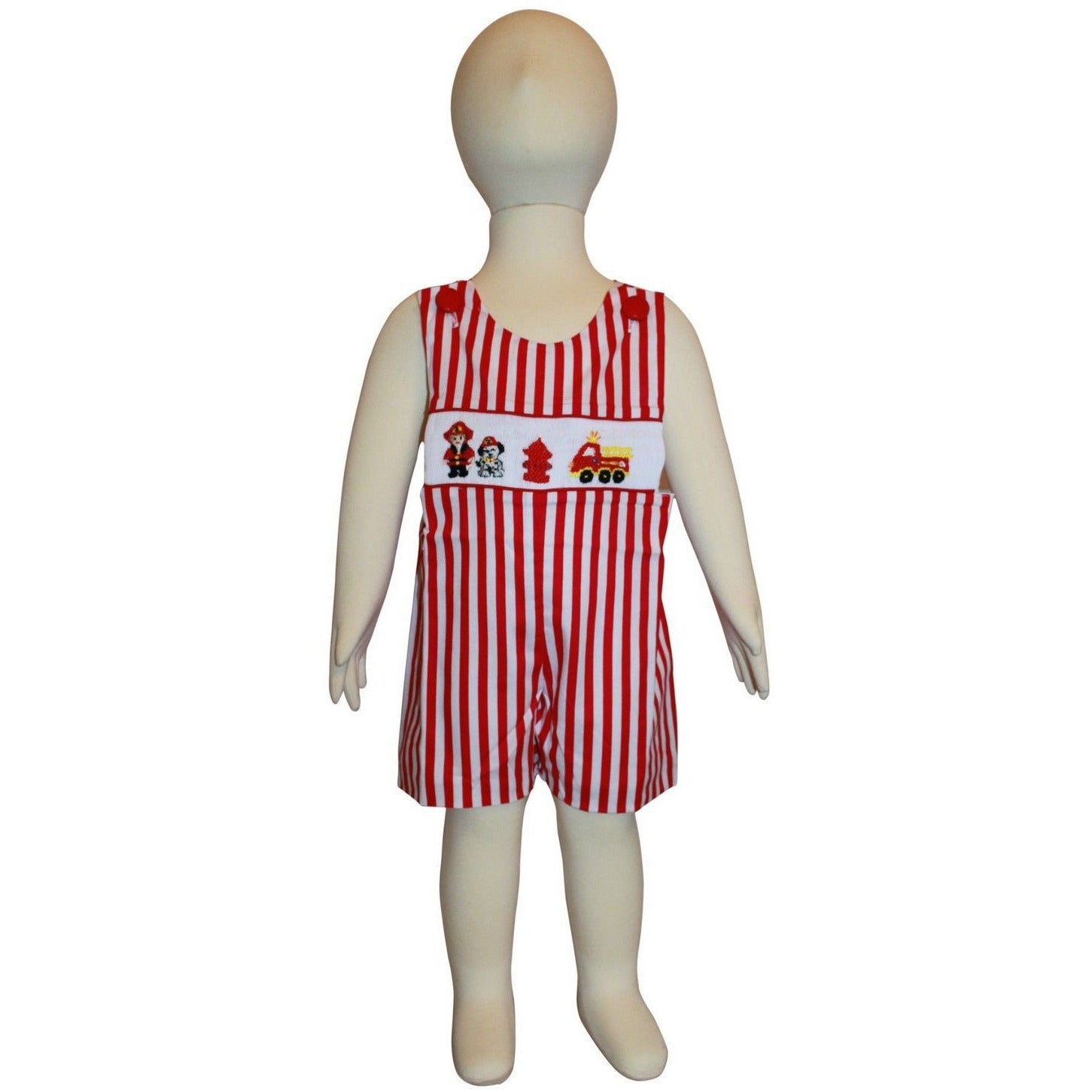 Dana Kids July Fourth Fire Truck Handed Smocked Shortall Baby Toddler Boys