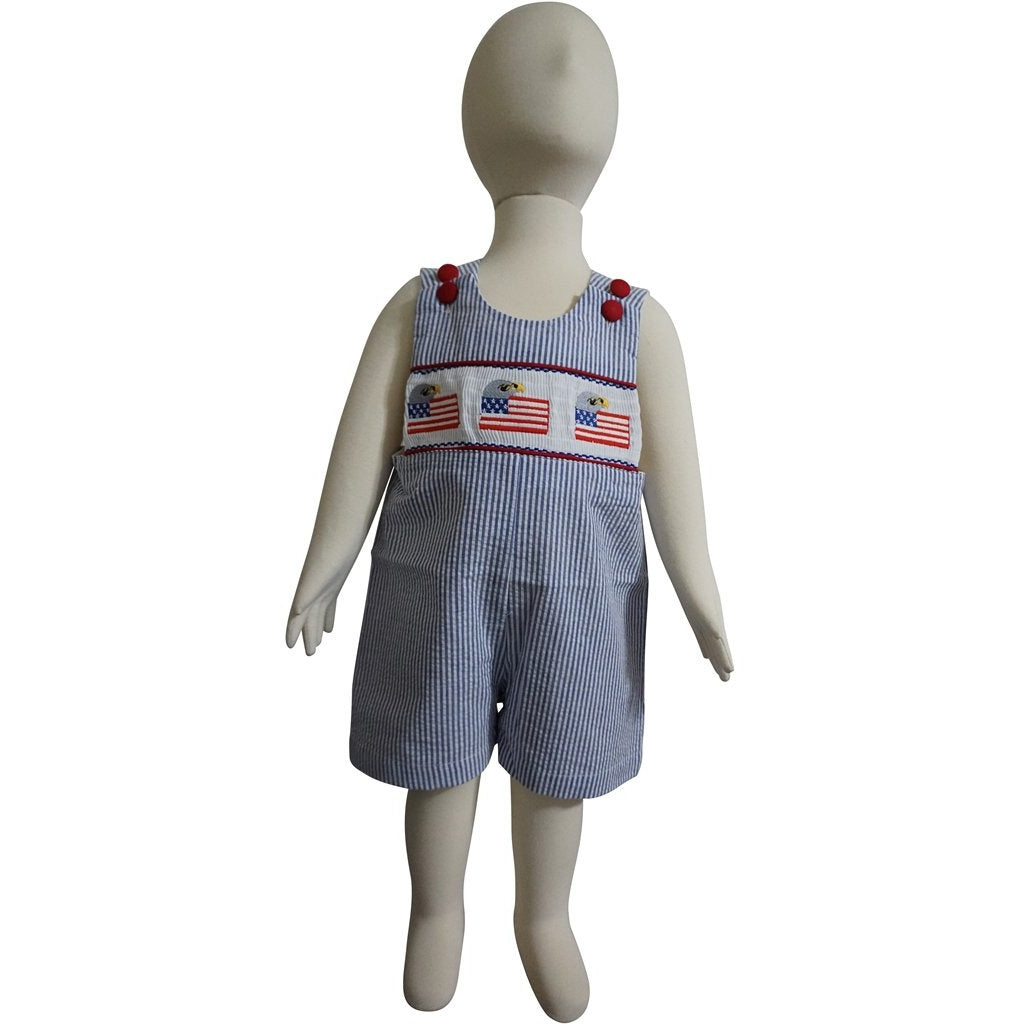Dana Kids Little Boys July Fourth Patriotic Eagle Flags Smocked Shortall 6M to 4T