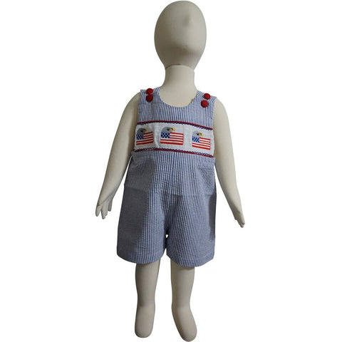 Dana Kids Little Boys July Fourth Patriotic Eagle Flags Smocked Shortall 6M to 4T