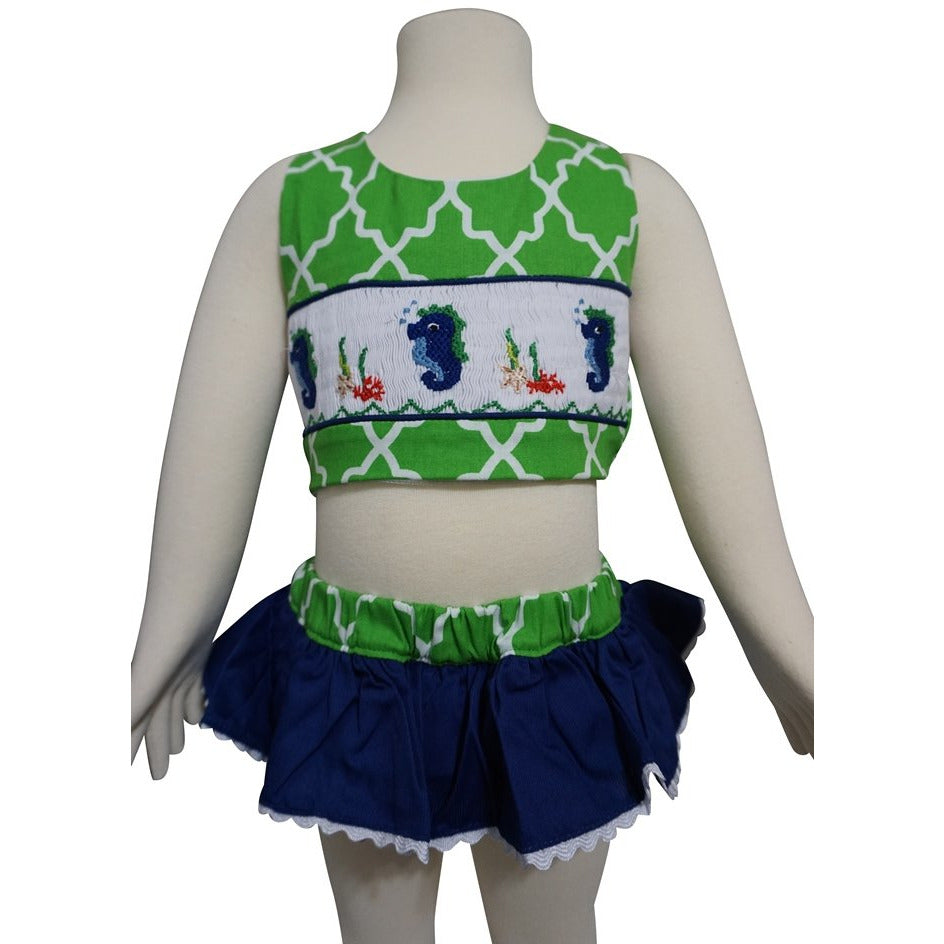 Dana Kids Little Girls Seahorse Hand Smocked Bikini/Swimsuit Girl Size 2T-6