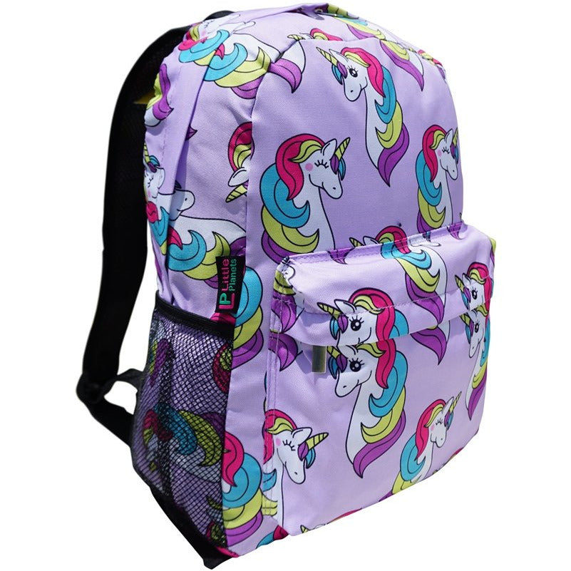 Little Planets Boys Girls All Over Print 16'' Kid School Backpack, Unicorn