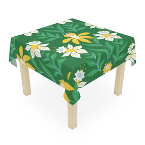 Easter Green Flower Square Tablecloth 55.1''x55.1''-Polyester-Table Cover for Dining Table, Easter Dinner Party, Holiday Party Table Decor