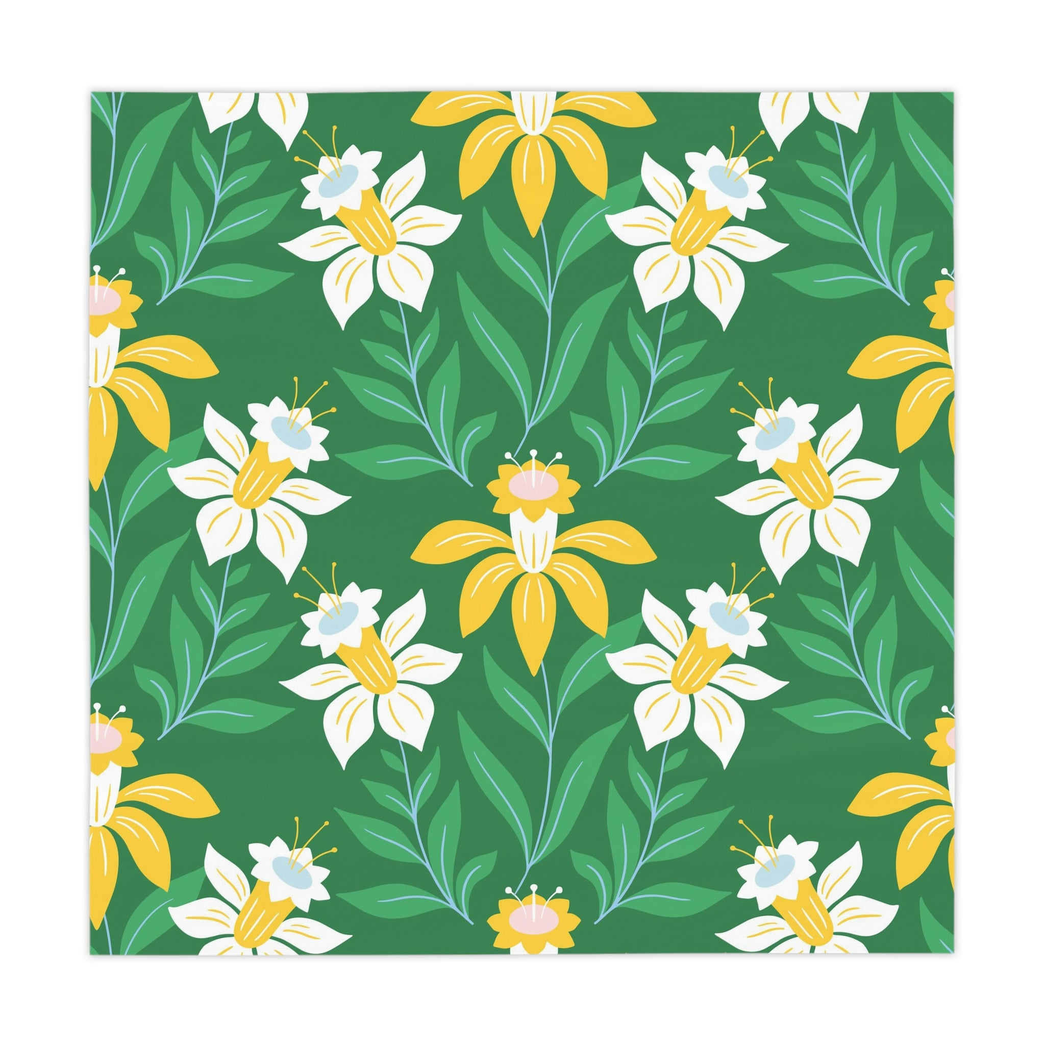 Easter Green Flower Square Tablecloth 55.1''x55.1''-Polyester-Table Cover for Dining Table, Easter Dinner Party, Holiday Party Table Decor