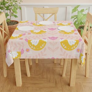 Easter Chick Square Tablecloth 55.1''x55.1''-Polyester--Table Cover for Dining Table, Easter Dinner Part, Holiday Party Table Decor