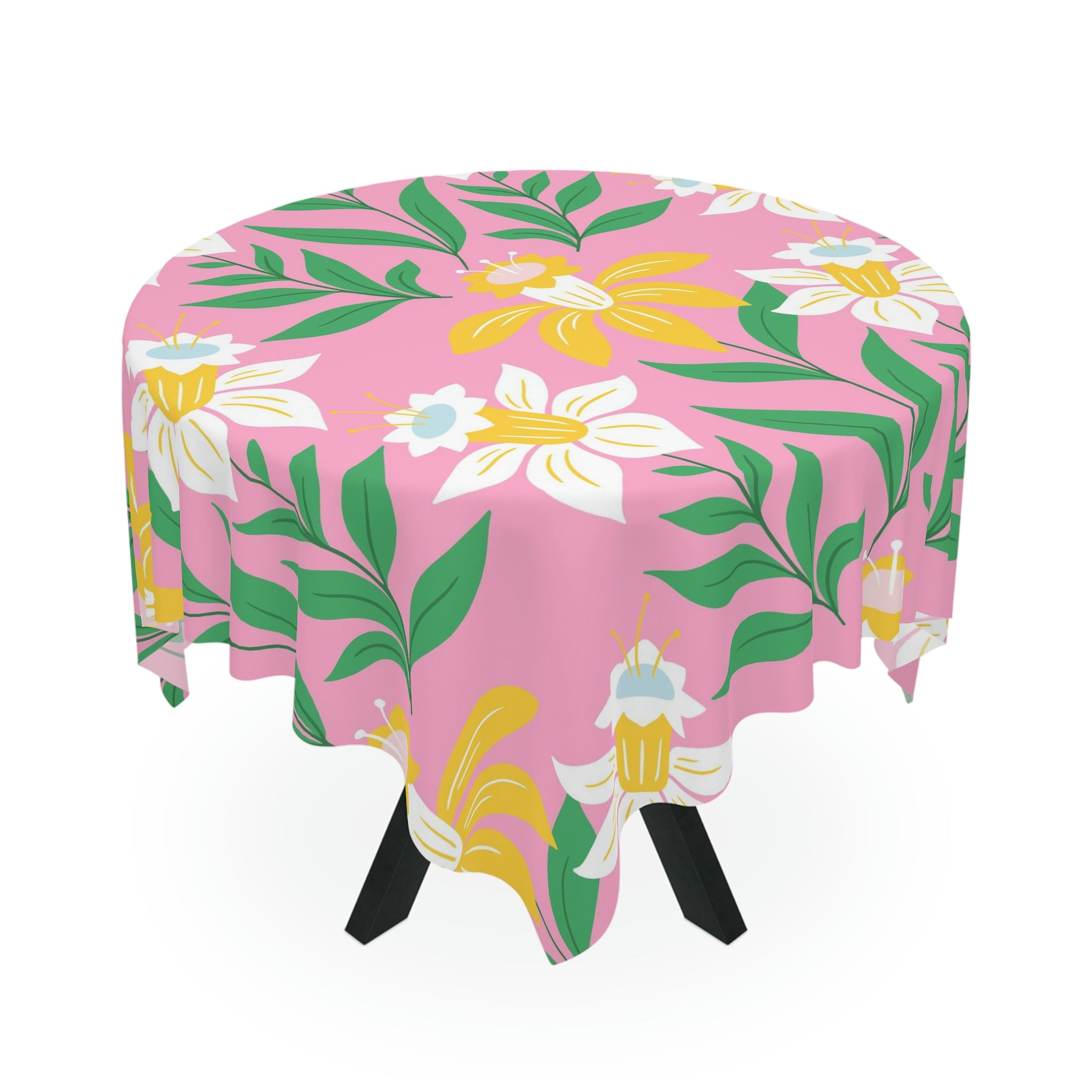 Easter Pink Flower Square Tablecloth 55.1''x55.1''-Polyester--Table Cover for Dining Table, Easter Dinner Party, Holiday Party Table Decor