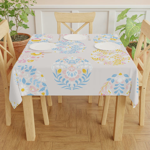 Image of Easter Egg Chick Flower Square Tablecloth 55.1''x55.1''-Polyester--Table Cover for Dining Table, Easter Dinner Part, Holiday Party Table Decor
