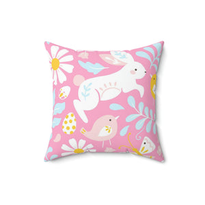 Easter Bunny Chick Flower Square Pillow-Home Decor-Easter Decor -Spring Decor