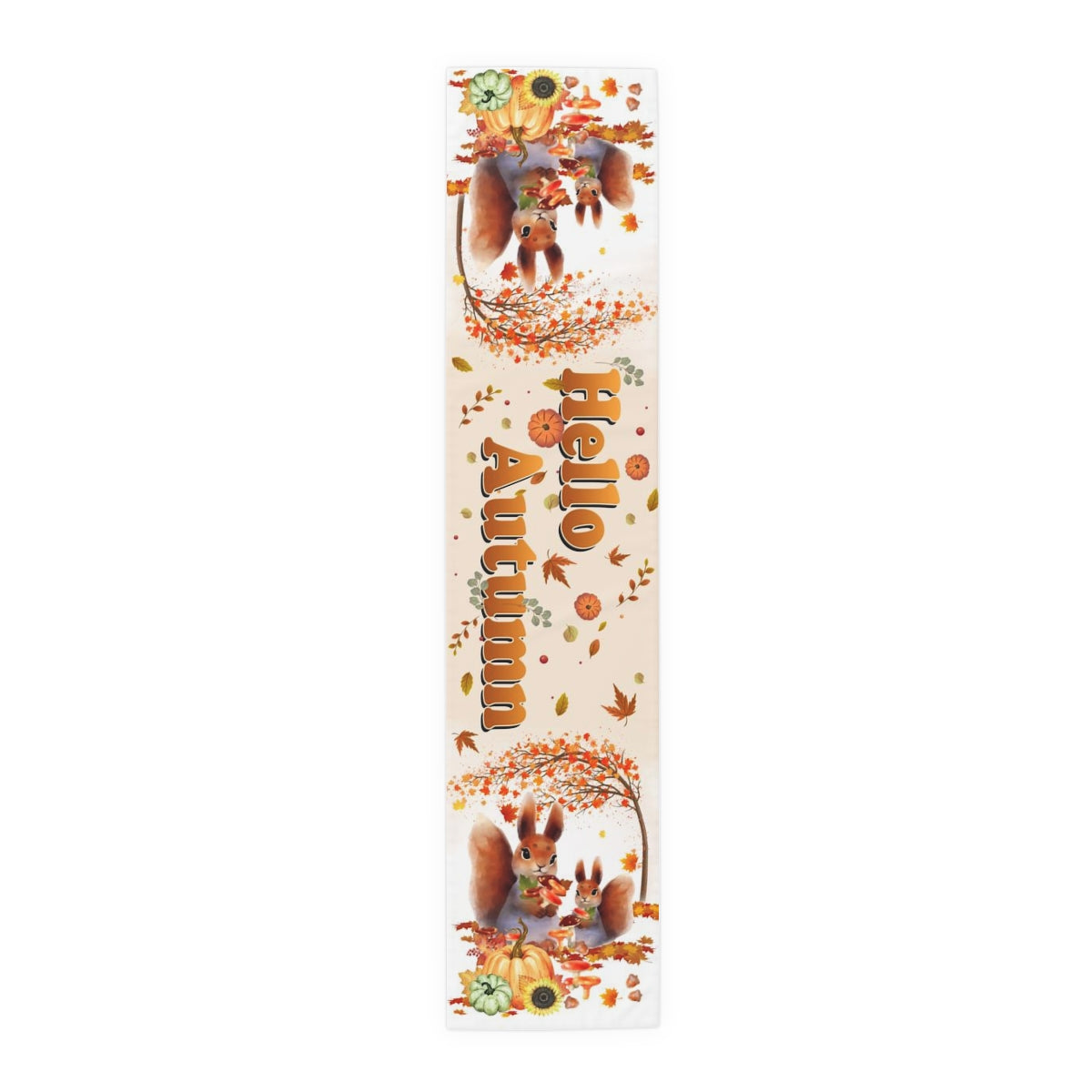 Thanksgiving Fall Hello Autumn Table Runner - Design for Dining Decoration, 16''x72'' or 16''x90'' (Cotton, Poly)