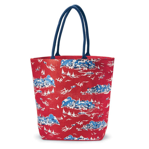 Image of Mud Pie Women’s Fashion 18x22" Sailboat Toile Tote Bag (Red or Tan)