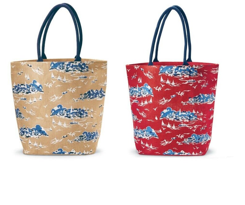 Mud Pie Women’s Fashion 18x22" Sailboat Toile Tote Bag (Red or Tan)