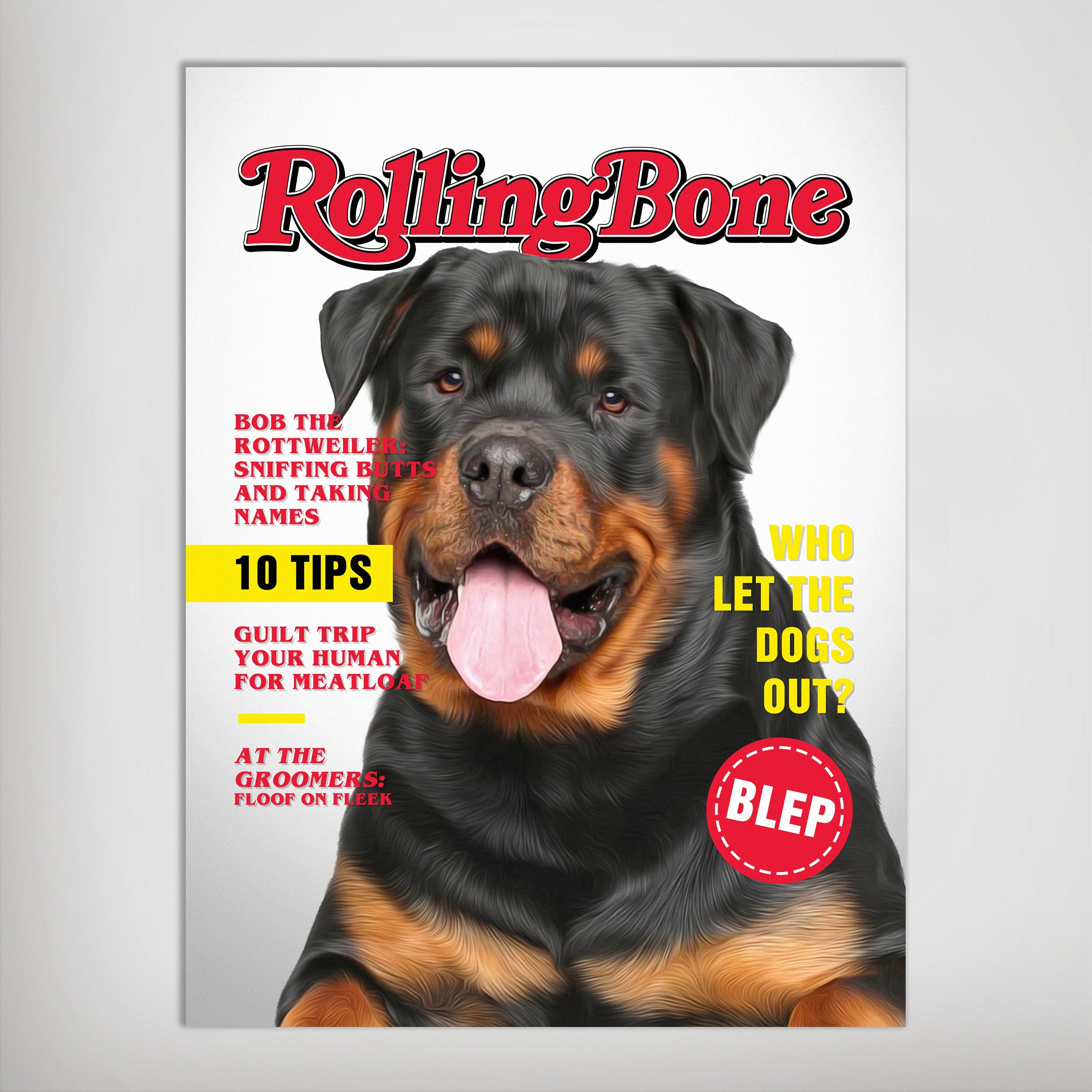 A 'Rolling Bone' Personalized Pet Poster Canvas Print | Personalized Dog Cat Prints | Magazine Covers | Custom Pet Portrait Poster