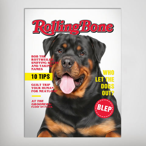 Image of A 'Rolling Bone' Personalized Pet Poster Canvas Print | Personalized Dog Cat Prints | Magazine Covers | Custom Pet Portrait from Photo | Per