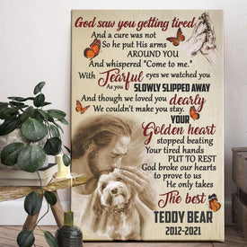 Personalized Pet Memorial With Jesus Canvas, God Saw You Getting Tired Canvas, Custom Photo Canvas For Pet Loss, Sympathy Gifts