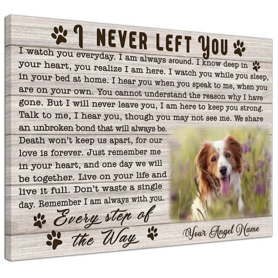 Personalized Pet Memorial Photo Canvas, I Never Left You Dog Cat Wall Art, Pet Sympathy Gifts, Gifts To Remember A Pet