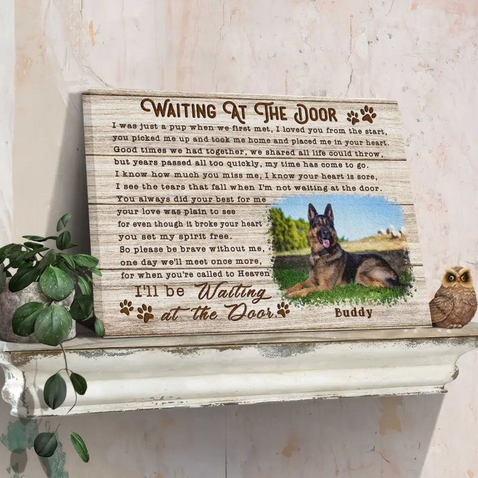 Personalized Pet Memorial Photo Canvas, Waiting At The Door Dog Cat Wall Art, Custom Pet Sympathy Gifts, Dog Loss Gift
