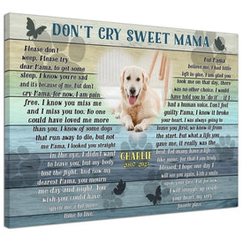 Personalized Pet Memorial Photo Canvas, Don't Cry Sweet Mama Dog Cat Wall Art, Dog Loss Gifts, Pet Bereavement Gifts