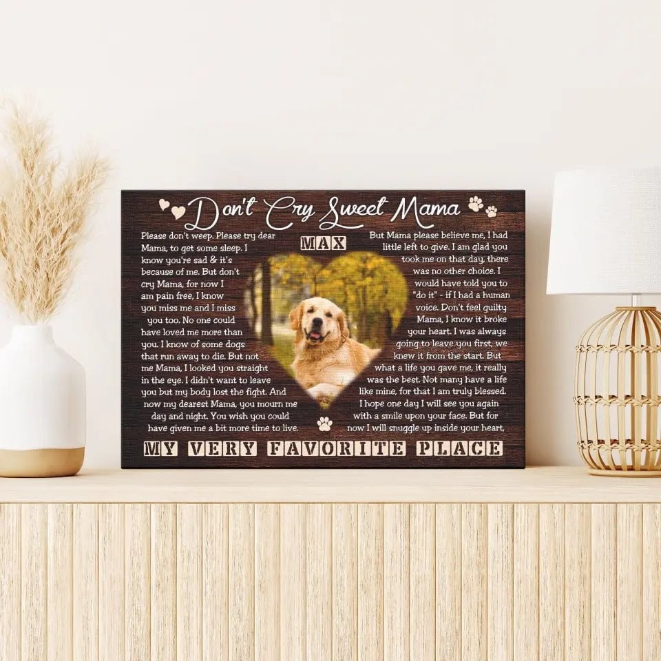 USA MADE Personalized Photo Canvas Prints, Dog Loss Gifts, Pet Memorial Gifts, Dog Sympathy, Don't Cry Sweet Mama