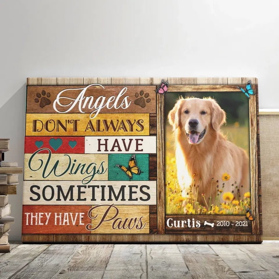 USA MADE Personalized Photo Canvas Prints, Dog Loss Gifts, Pet Memorial Gifts, Dog Sympathy, Angels Don't Always Have Wings