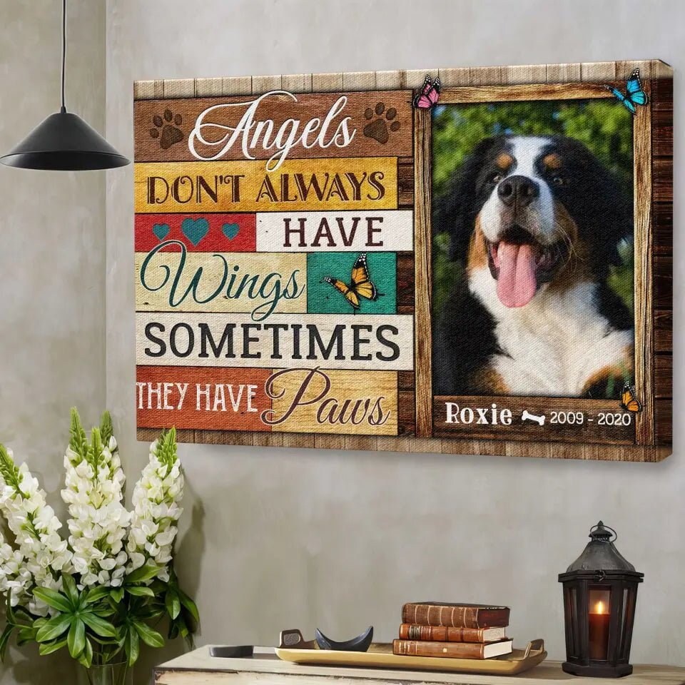 USA MADE Personalized Photo Canvas Prints, Dog Loss Gifts, Pet Memorial Gifts, Dog Sympathy, Angels Don't Always Have Wings
