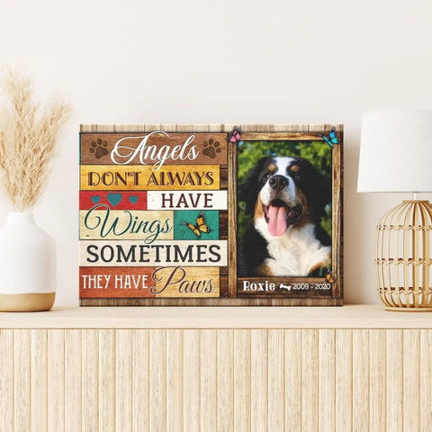 Image of USA MADE Personalized Photo Canvas Prints, Dog Loss Gifts, Pet Memorial Gifts, Dog Sympathy, Angels Don't Always Have Wings
