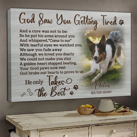 Image of USA MADE Personalized Photo Canvas Prints, Dog Loss Gifts, Pet Memorial Gifts, Dog Sympathy, God Saw You Getting Tired