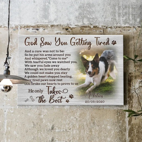 Image of USA MADE Personalized Photo Canvas Prints, Dog Loss Gifts, Pet Memorial Gifts, Dog Sympathy, God Saw You Getting Tired