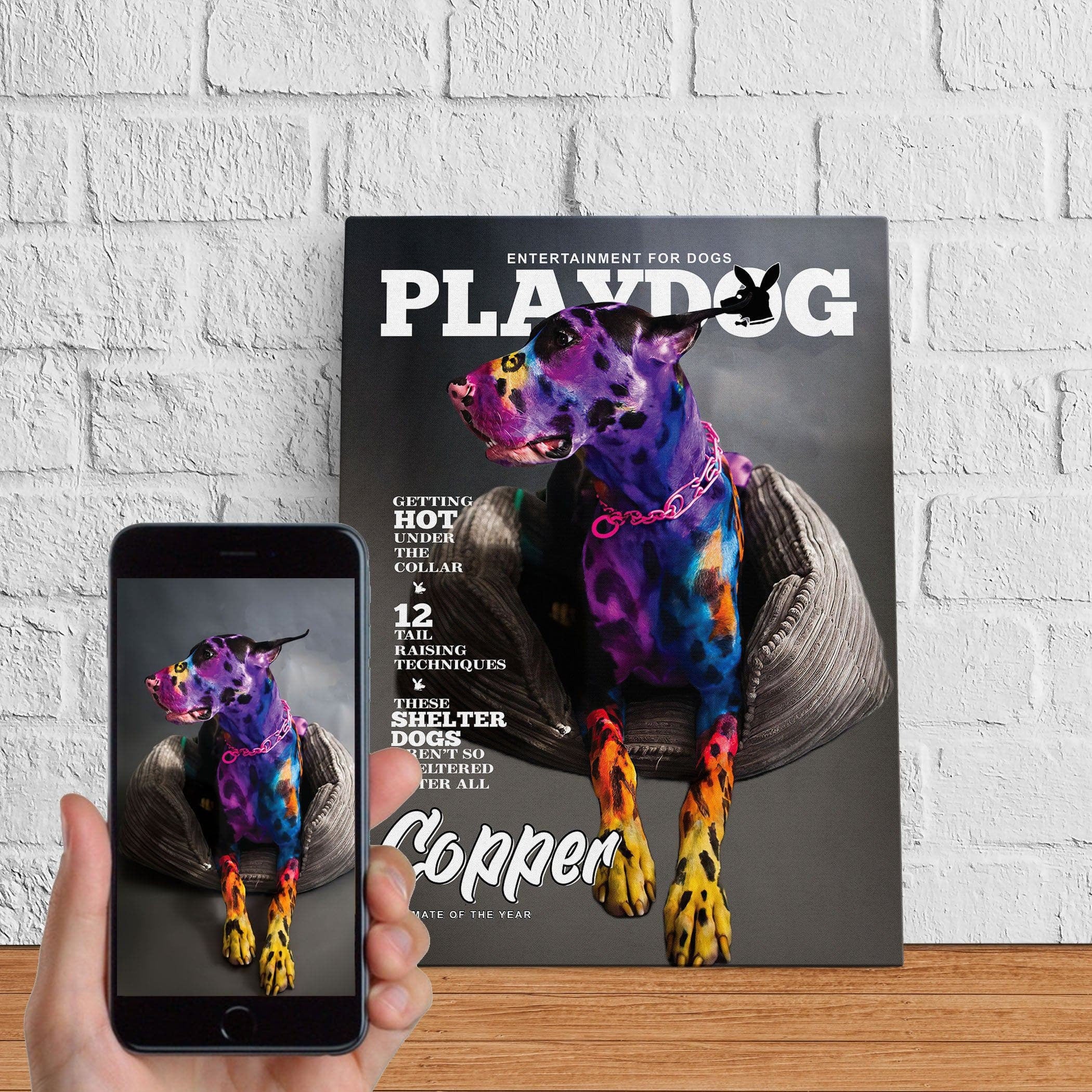 USA MADE Play Dog Personalized Pet Poster Canvas Print | Personalized Dog Cat Prints | Magazine Covers | Custom Pet Portrait from Photo | Pe