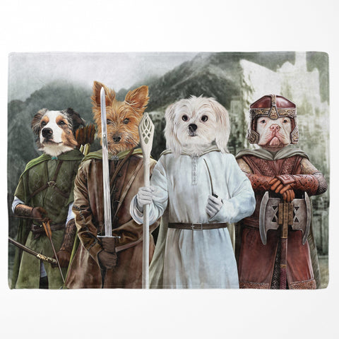 Image of USA MADE Personalized Pet Portrait Photo Blanket | The Four Pawtectors - Custom Pet Blanket, Dog Cat Animal Photo Throw